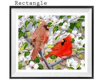 Cardinal RED BIRD art painting, Apple tree blossom art prit spring flower floral, Artwork Decor, framed or Unframed, by LaBerge Muren, 1038