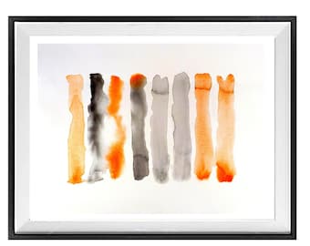 Abstract Drip Striped Print, Abstract drip artwork, Best Seller, Orange print, Abstract orange watercolor, .