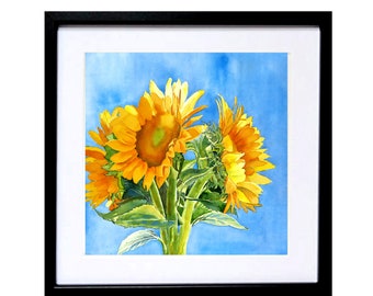 Flower decor, FLORAL decor, still life wall art, SUNFLOWER original watercolor painting, Gift for her, Gardener, by LaBerge Muren, 818760284