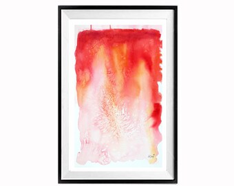 Abstract Red Wall Art, Original Fine art abstract orange, Watercolor abstract, Modern art,  .