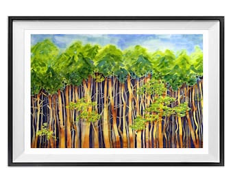 Woodland Green Dark Black Forest, wal art prit, Out in Woods Watercolor Paintng, wal art prit, Aspen Wood Lands Adventur, LaBergeMuren, 1224