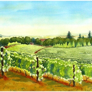 California Foothill Landscap Vineyard print dcor,Winery Vine Row Fine art Watercolr Painting,Countr Road Vineyard wal art,Framd Unframd,1150