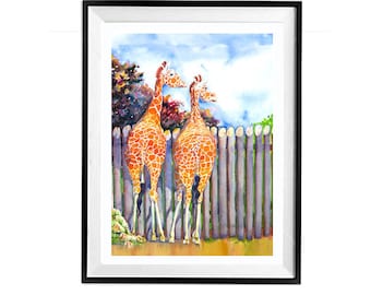 Giraffe Watercolor Print, Zoo Animal Nursery Wall Art