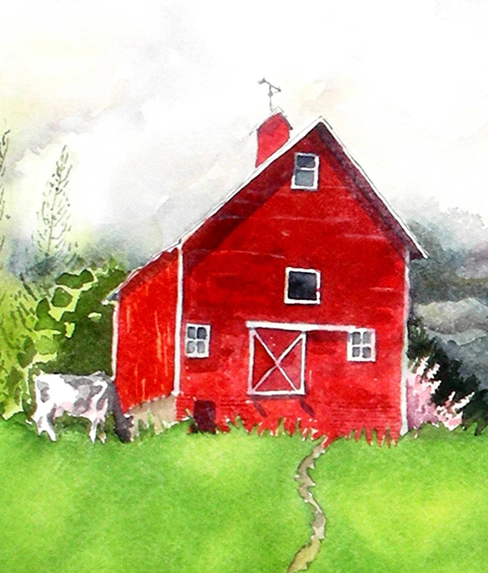 Red barn prints Red Barn Landscape Wall Art Kitchen art red | Etsy