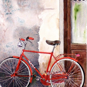 Watercolor Bike art print, Italian Bicycle wall print decor, Colorful Red Bicycle art print, Bright red, Bike Street Wheels, 7188, image 7