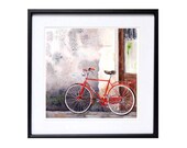 Italian Bicycle Red bicycle art Bike art Italian landscape artwork Watercolor print Florence Italy old windows A