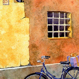 Bike art print bicycle, Orange yelow gray, Window art print, Italy Italian wall art, Orange art print, By LaBerge Muren, 7081 image 9