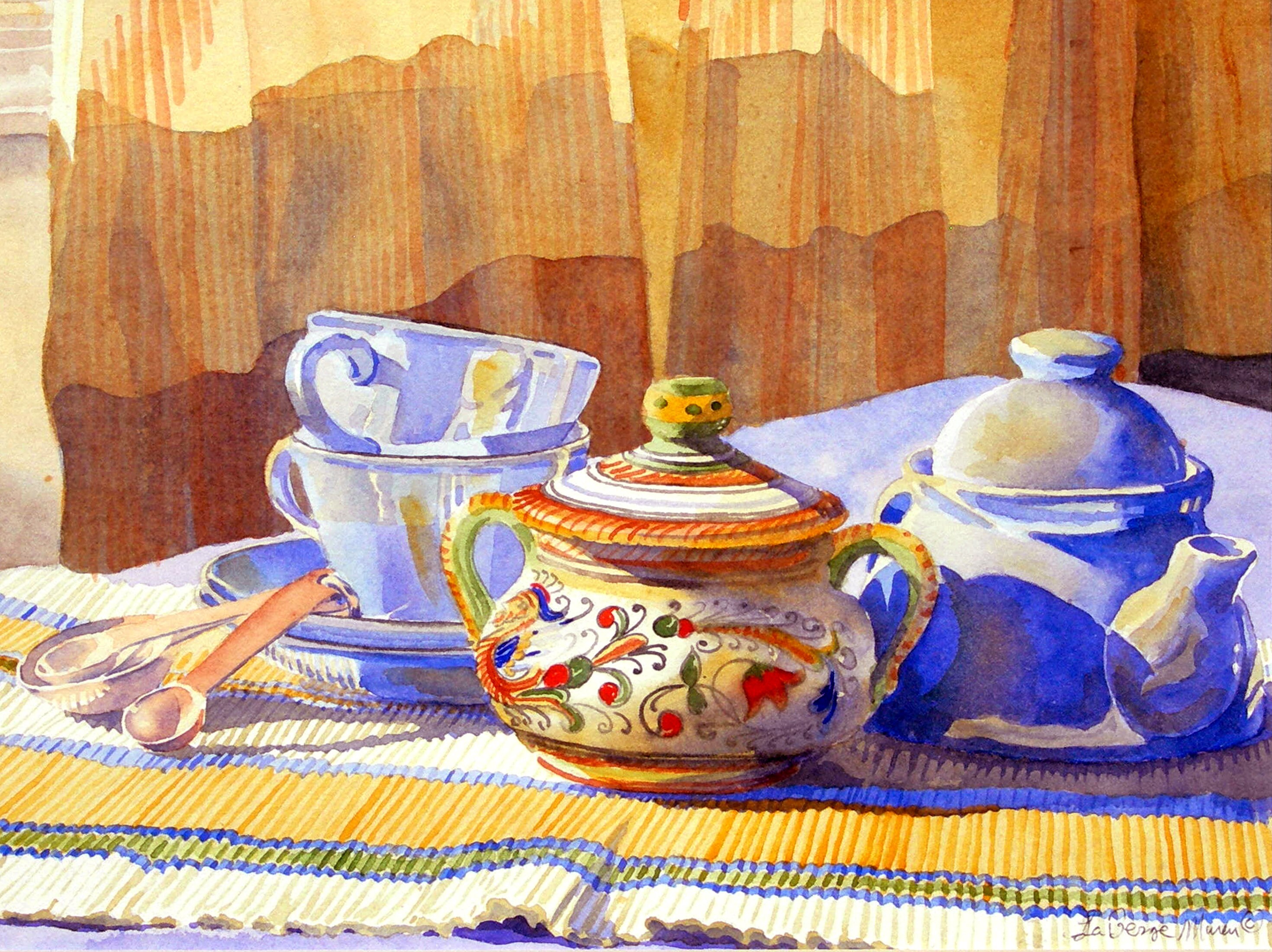 Wall Decor Colorful TEAPOT PAINTING Still Sugar Bowl Cups Etsy Canada