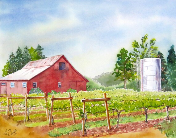 Wine Country Vineyard Wall Art Art Barn Landscape Old Red Etsy