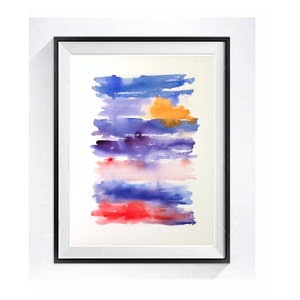 Mid Century Modern Abstract, Blue abstract wall print, Striped abstract, Watercolor Abstract, Free shipping image 2