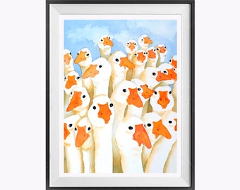 FARMLAND decor FARMHOUSE Farm animal wall Gaggle of geese prints Funny bird by Nancy Muren