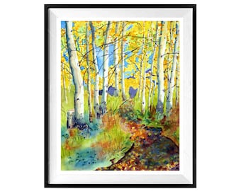 Aspen decor, Aspen forest walk on chilly fall day, Explore Colorado mountain Autumn Landscape, Laberge Muren, Framed or Unframed, 1353 (*