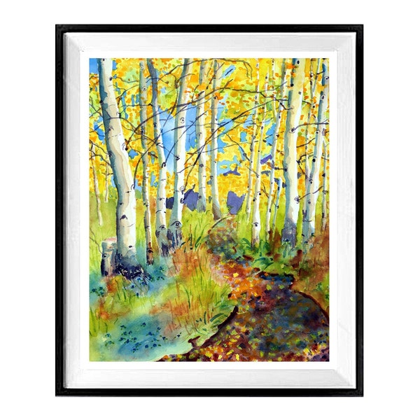 Aspen decor, Aspen forest walk on chilly fall day, Explore Colorado mountain Autumn Landscape, Laberge Muren, Framed or Unframed, 1353 (*