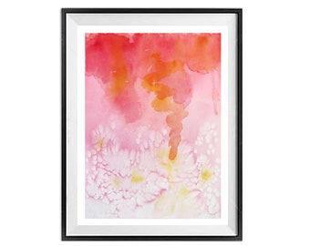 Abstract Watercolor Pink Print, Abstract Watercolor Orange Print, Coral Color Print, Free Shipping, . (2*