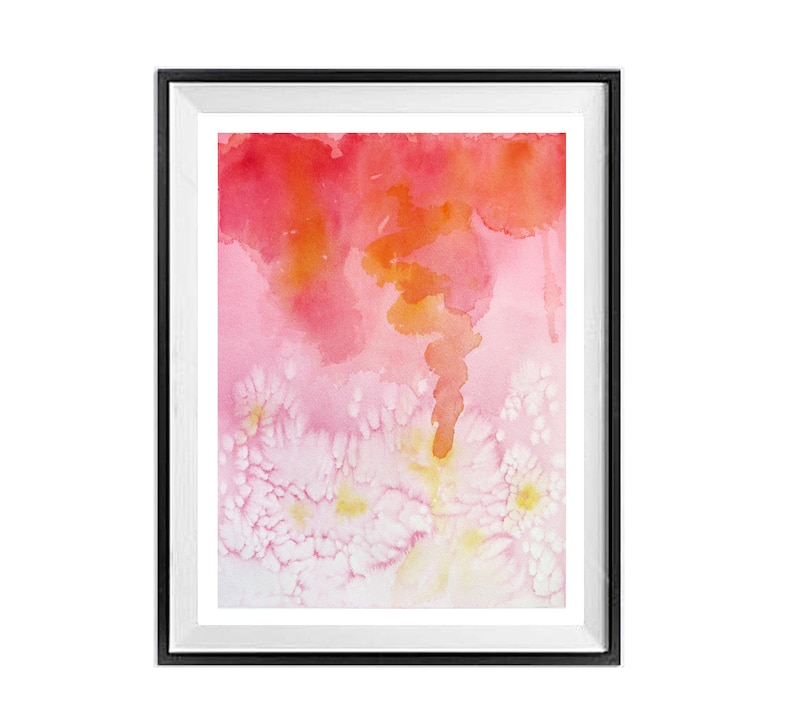 Abstract Watercolor Pink Print, Abstract Watercolor Orange Print, Coral Color Print, Free Shipping, . 2 image 1