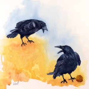 Blackbirds Spar Framed wall art, Jet the Crow Noir art print décor Raven,BlackBird,Mysterious & Strange Watercolor,Framed Unframed,1765 F