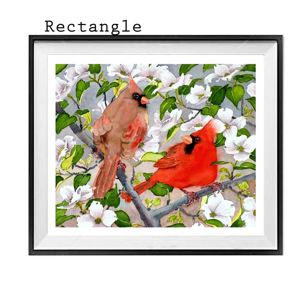 Cardinal RED BIRD Art Painting, Apple Tree Blossom Art Prit