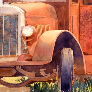 Antique red truck fine art, Farming truck out to pasture, Back in the day, Watercolor painting, Realist, Framed or not, LaBerge Muren, 1999 image 2