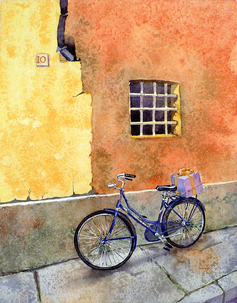 Bike art print bicycle, Orange yelow gray, Window art print, Italy Italian wall art, Orange art print, By LaBerge Muren, 7081 image 10