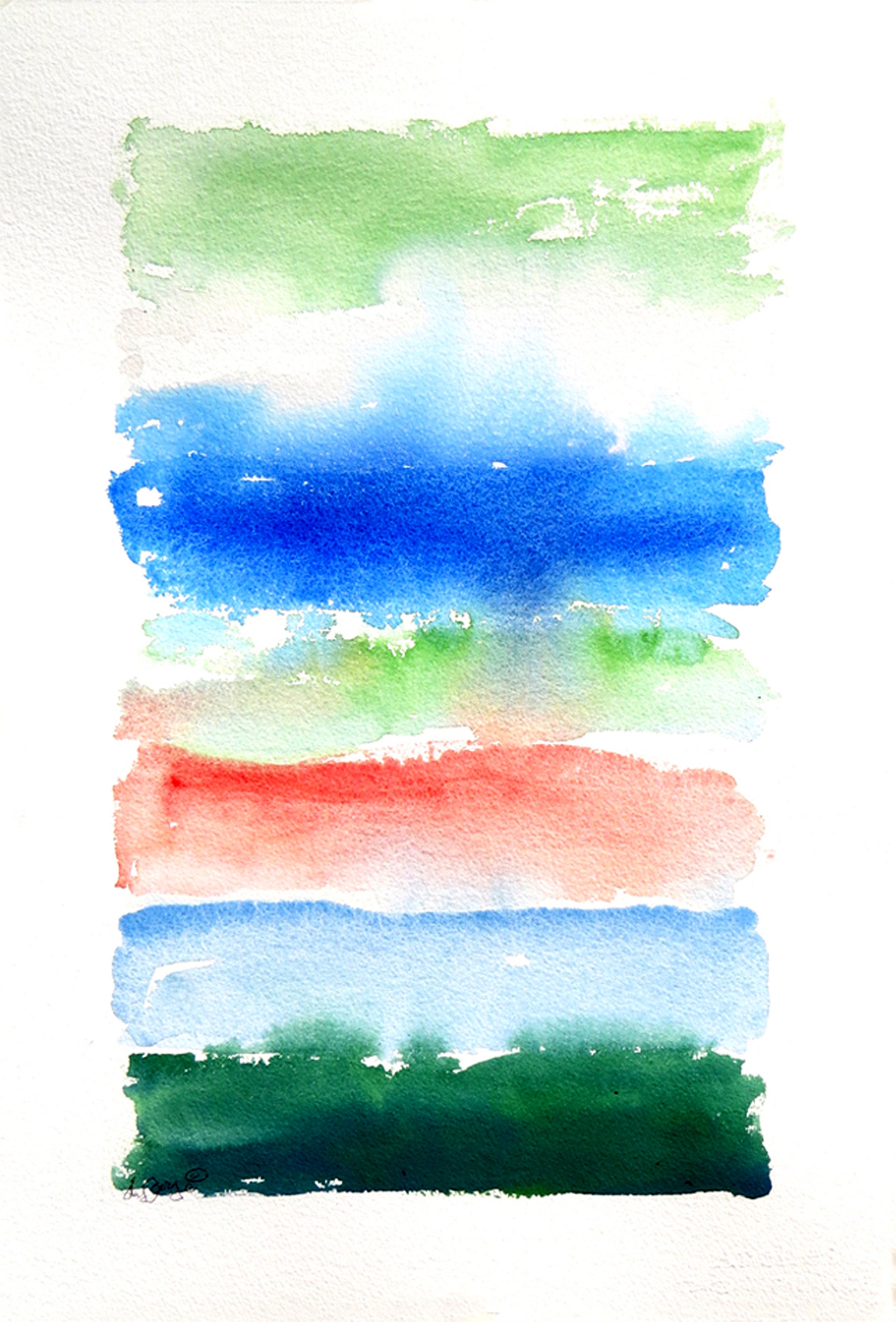 Abstract art painting Blue green, Stripe Abstract Print Blue, Fine art