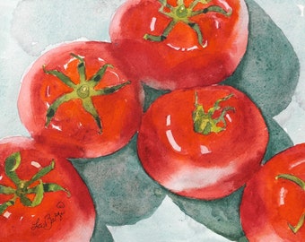 original painting, KITCHEN art DECOR, Ripe Tomato, wallart  Red Colorful Vegetable, art original, Tomatoes for Lunch, by LaBerge Muren, 1097