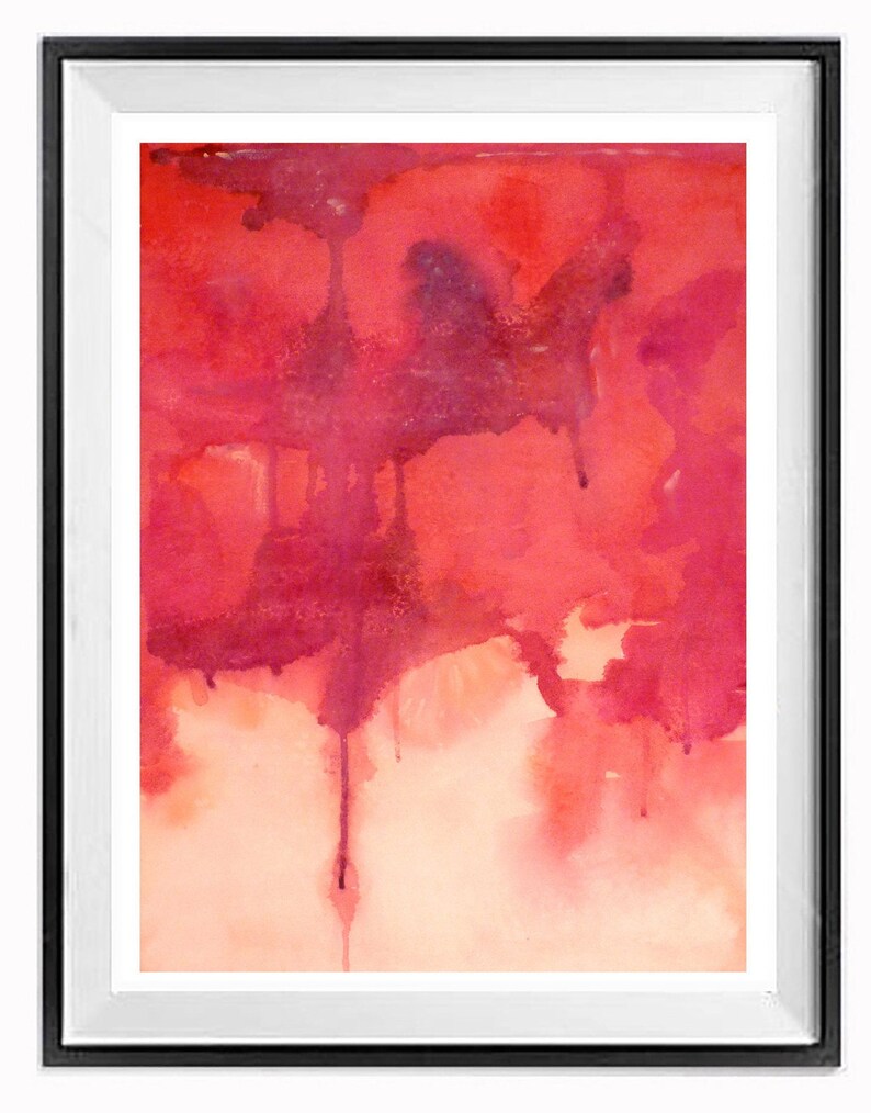 Abstract Painting Print Magenta, Pink Modern Style Drip art, Bright abstract wall art, Watercolor abstract, . 1 image 2
