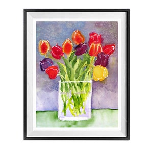 TULIP Flower Watercolor Painting, Floral Still Print, room decor, Gift for Mom, for Gardener, by LaBerge Muren, 1327