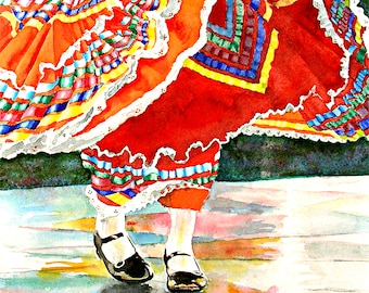 Acuarela CINCO DE MAYO, Recital Folclórico, Arte mural para niños pequeños, Obra de arte de danza latina, Impresión artística de baile, Obra de arte de danza centroamericana, 1965