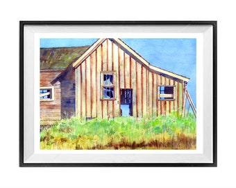 Original, Out at the Countryside Farm, Watercolor Painting of an Old Farmhouse, wall decor for a Farm Home, by Laberge Muren, 14x18, 1111