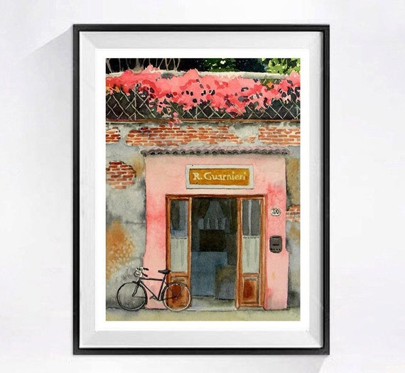 Old Door Art Prints Pink Watercolor Artwork Bicycle Art Prints Cycling Wall Art For Your Home Or Office