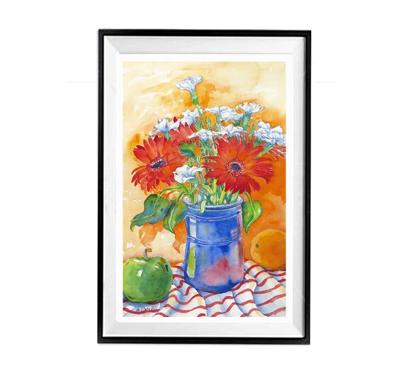 Original Flower Vase Wall Art Floral Red Still Life Wall Art Etsy
