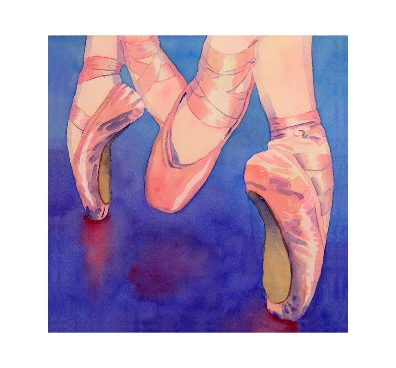 Ballet Dancer Watercolor Art Print, for Women Teen Girls Ballet print decor, Pink Ballerina Toe Shoes, Grace and Elegance ballet image 1