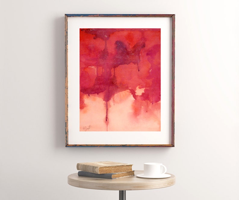 Abstract Painting Print Magenta, Pink Modern Style Drip art, Bright abstract wall art, Watercolor abstract, . 1 image 1