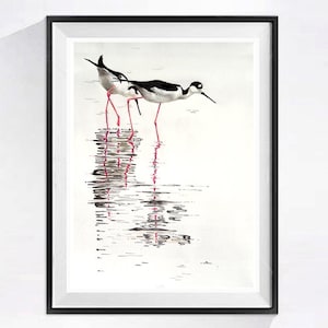 Original Wading Bird Watercolor Art - Beach Landscape wall Decor - Wetlands Bird Watercolor Painting - Lakeshore dcor wall art decor,4916