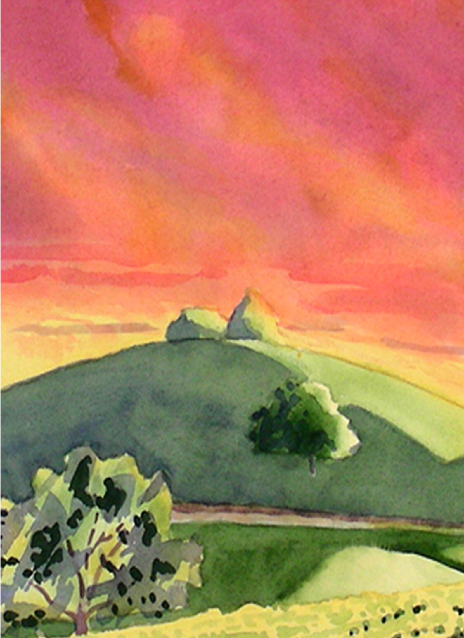 Pink Sunset Painting Wall Art Vineyard Print Wall Art Napa Etsy