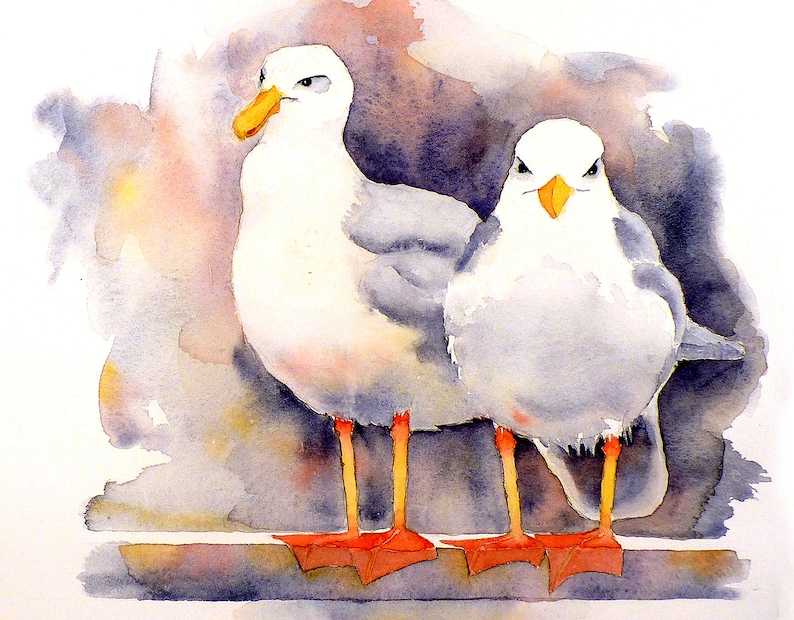 Seagull, beach print, watercolor, illustration, Painting Bird Art nature, seashore, coast, nursery, seagull art, by Nancy Muren image 2