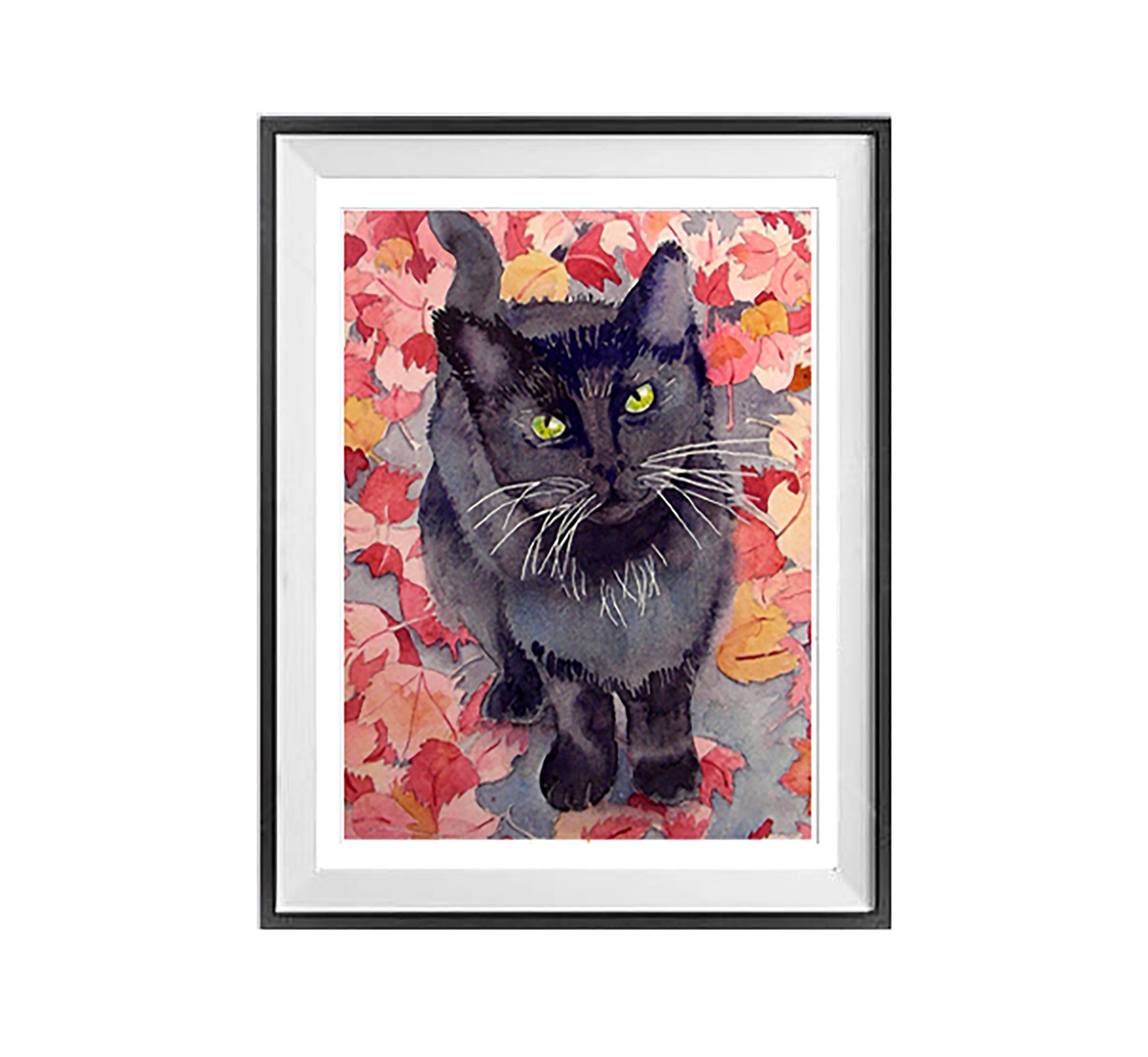 Cat Art, Black Cat Art Print, Black Cat Wall Art, Black Cat Watercolor