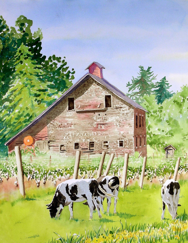Barn Farm Landscape Wall Art Vineyards Art Vineyard Etsy