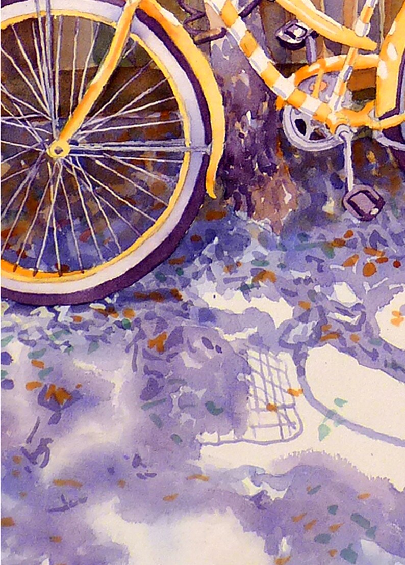 Yellow Italian Bike Print, Bicycle painting, Watercolor bike wall art, Yellow print bicycle, . 4 image 6