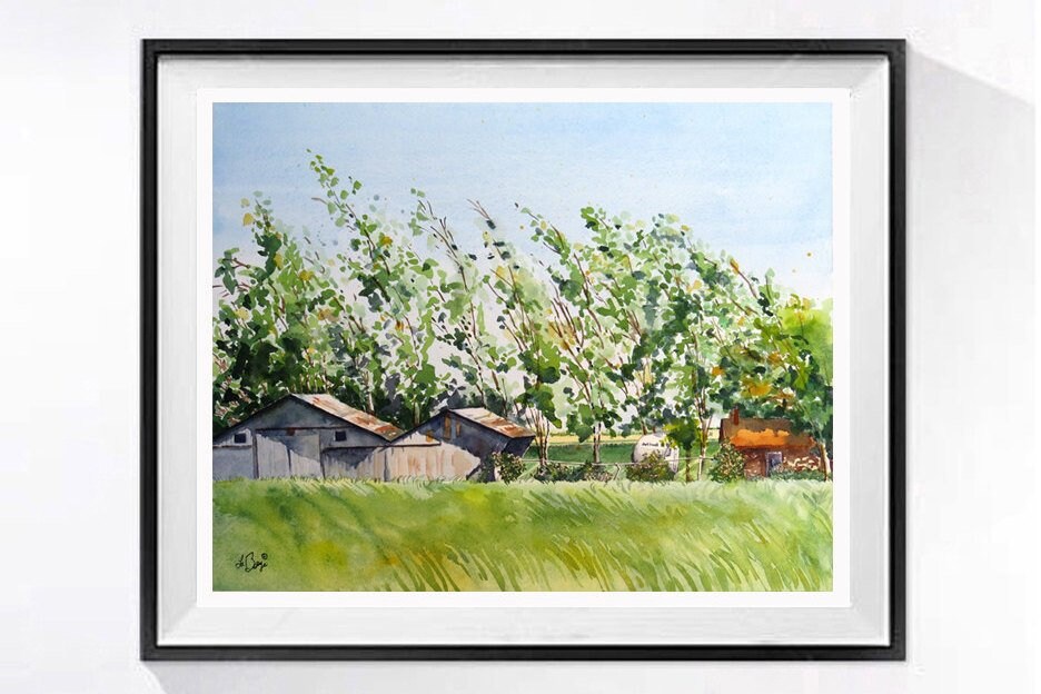Barn Art Landscapes Wall Art Watercolor Art Barn Prints Home Decor Gray Barn Prints For Living Room For Office Tree Prints
