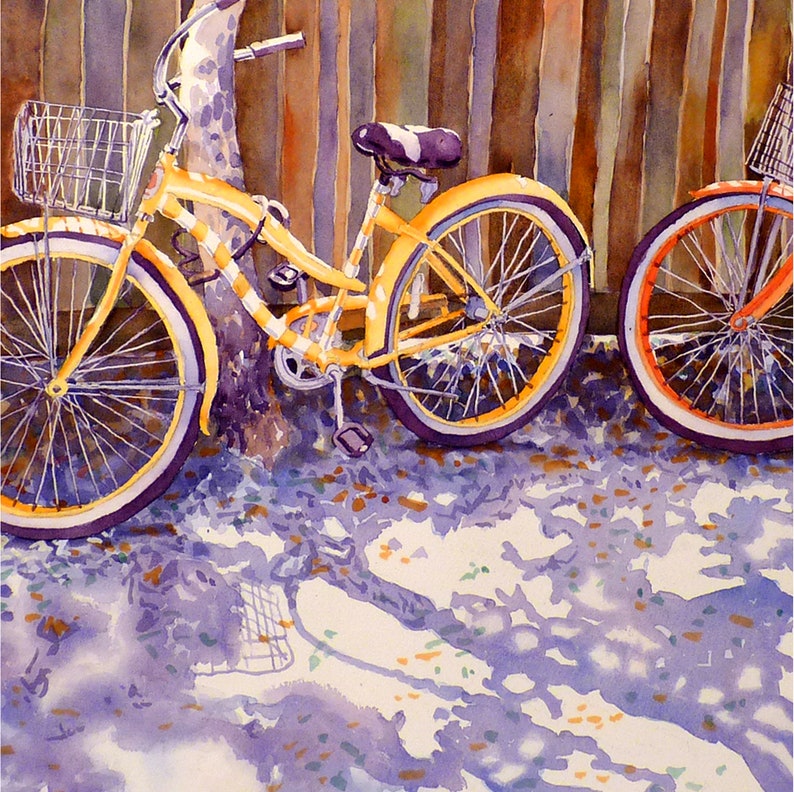 Yellow Italian Bike Print, Bicycle painting, Watercolor bike wall art, Yellow print bicycle, . 4 image 2