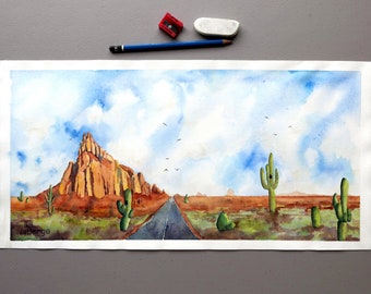 Desert landscape print, Desert Wall Art, Route 66 Print, Desert art scene, Painting gift idea,  .