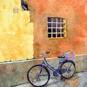 Bike art print bicycle, Orange yelow gray, Window art print, Italy Italian wall art, Orange art print, By LaBerge Muren, 7081 image 2