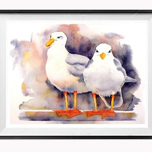 Seagull, beach print, watercolor, illustration, Painting Bird Art nature, seashore, coast, nursery, seagull art, by Nancy Muren image 8