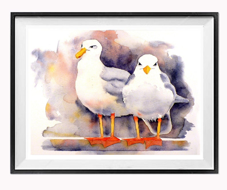 Seagull, beach print, watercolor, illustration, Painting Bird Art nature, seashore, coast, nursery, seagull art, by Nancy Muren image 8