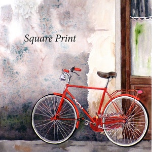 Watercolor Bike art print, Italian Bicycle wall print decor, Colorful Red Bicycle art print, Bright red, Bike Street Wheels, 7188, image 3
