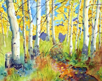 Colorado, Aspen walart, Woodland Woods, wal art décor, Colorado Hike ,Walk Yellow Blue Veiw, Framed unframed, LaBerge Muren, 6901 (29 *