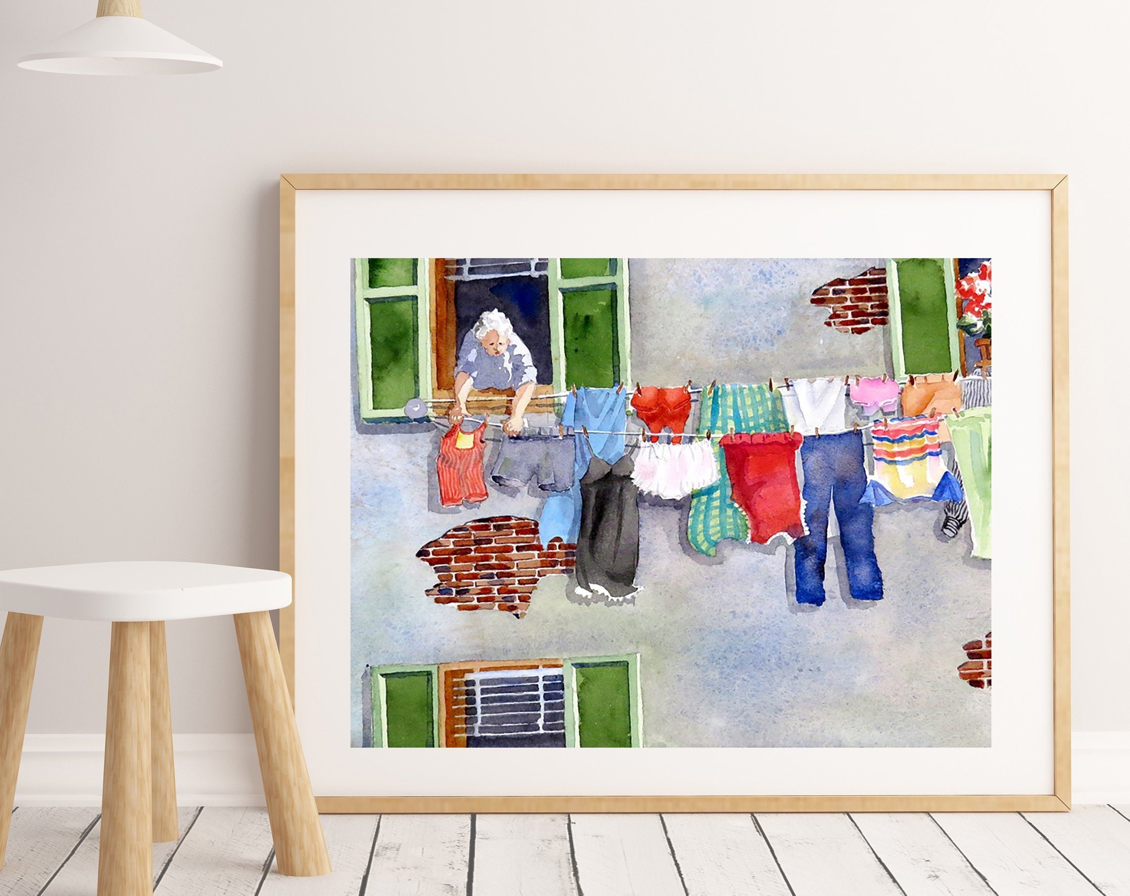 Clotheslines Venice Washing Line Laundry By Cityscape 12X16 Inch Framed Print