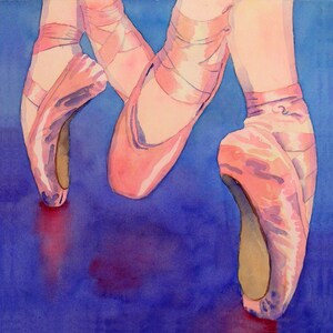 Ballet Dancer Watercolor Art Print, for Women Teen Girls Ballet print decor, Pink Ballerina Toe Shoes, Grace and Elegance ballet image 3