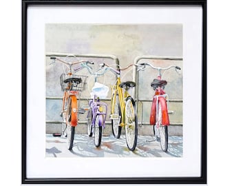 wall decor BICYCLE watercolor print by Nancy LaBerge Muren, colorful bikes